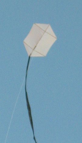 The MBK 1 Skewer Rokkaku kite in flight.