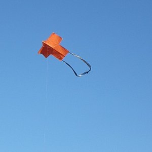 The MBK 2-Skewer Sode kite in flight.