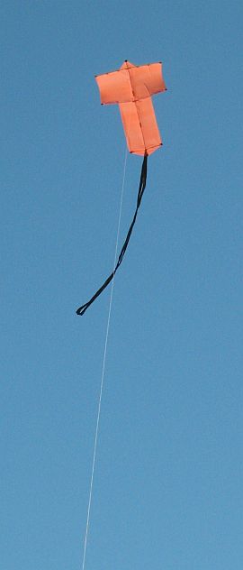 The original 2-Skewer Sode kite in flight.