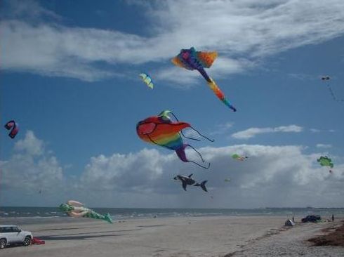 Large inflatables hovering over the sand at Semaphore Large inflatables hovering over the sand at Semaphore