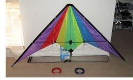 Stunt kite ready to fly. Spreader inserted and flying lines attached to bridle lines. Stunt kite ready to fly. Spreader inserted and flying lines attached to bridle lines.