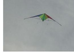 In the air! After a few false starts. With line tension equal, the kite will fly itself straight up. In the air! After a few false starts. With line tension equal, the kite will fly itself straight up.