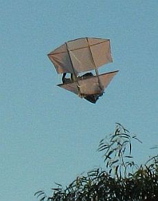 The MBK 1-Skewer Dopero kite in flight.