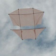 The MBK Dowel Dopero kite in flight.