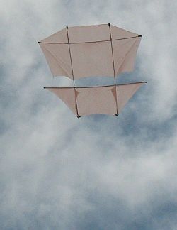 The MBK Dowel Dopero kite in flight.