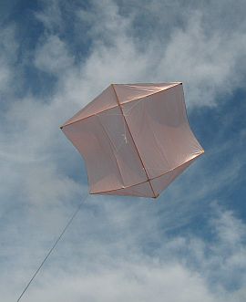 The MBK Dowel Rokkaku kite in flight.