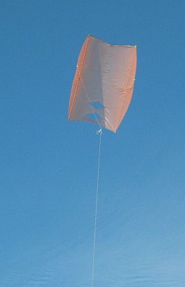 The MBK Dowel Sled kite in flight.