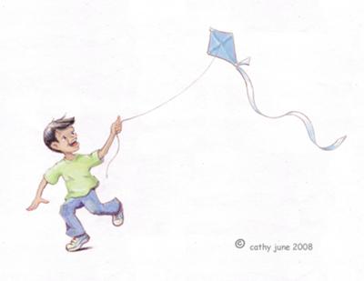 Cartoon Flying Kite Drawing For Kids - Easy Drawing Step by Step
