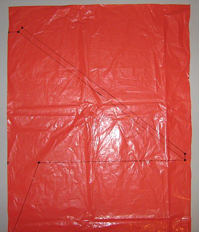 The 2-Skewer Delta - template marked onto plastic bag.