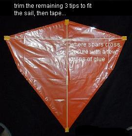 MBK 2-Skewer Diamond kite - spars taped to sail.