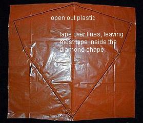 MBK 2-Skewer Diamond kite - bag opened out and taped. MBK 2-Skewer Diamond kite - bag opened out and taped.
