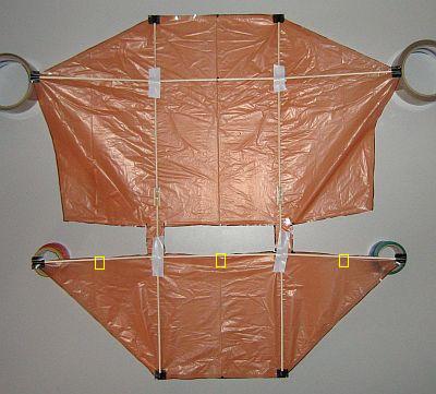 The 2-Skewer Dopero - spars taped to sail./ The 2-Skewer Dopero - spars taped to sail./