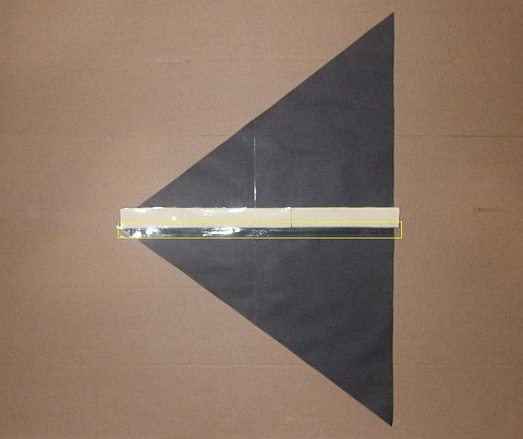 The Paper Delta kite - one edge taped, before trimming ends.