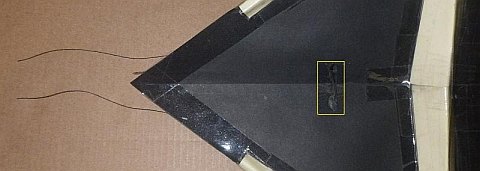 The Paper Sode kite - upper line secured with tape.