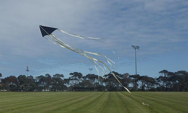 The MBK Soft Sled kite in flight on a 'blue' day.