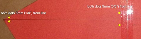 The Paper Diamond kite - left side - dots marked above and below the line.