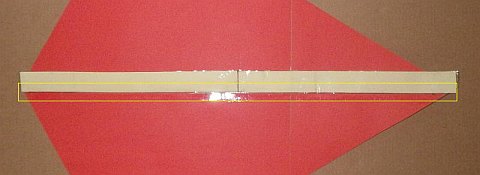 The Paper Diamond kite - one edge taped, before trimming ends.
