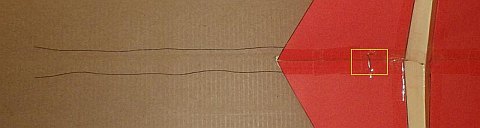 The Paper Diamond kite - upper line secured with tape.