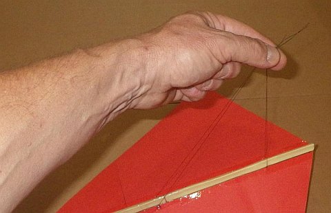 The Paper Diamond kite - bridle lines adjusted.