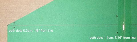 The Paper Rokkaku kite - left top of sail - dots marked above and below the line.