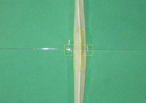The Paper Rokkaku kite - join completely taped up, viewed from above.