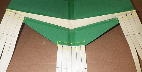 The Paper Rokkaku kite - tails taped to rear side of sail.