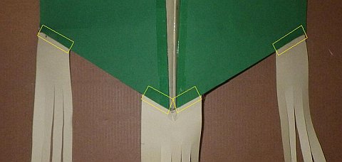 The Paper Rokkaku kite - tail taped on front side of sail.