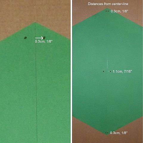 The Paper Rokkaku kite - dots drawn for vertical guide lines.