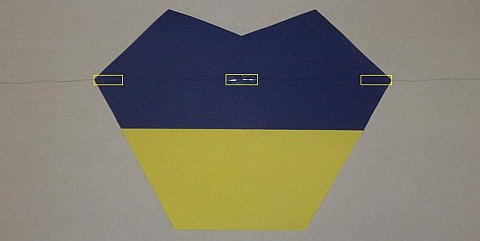 The Paper Sled kite - bridle line centered and stuck down. The Paper Sled kite - bridle line centered and stuck down.