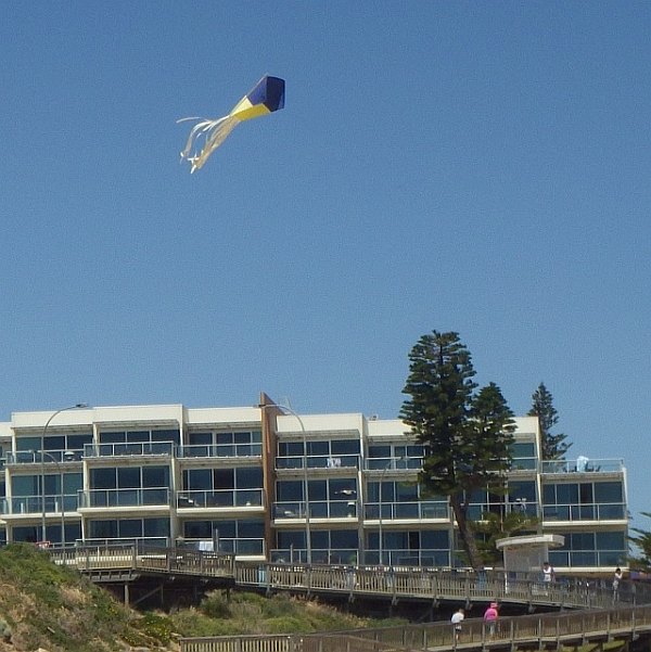 The MBK Paper Sled kite in flight.