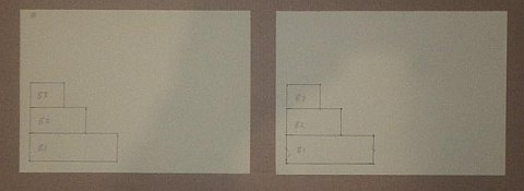 The Paper Sode kite - the 3 shapes duplicated, after tracing and tearing the paper in half.