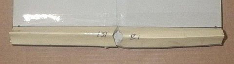 The Paper Sode kite - both bottom spar pieces taped and shaped.