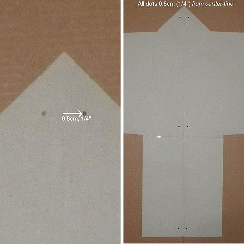 The Paper Sode kite - dots drawn for vertical guide lines. The Paper Sode kite - dots drawn for vertical guide lines.