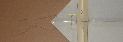 The Paper Sode kite - upper line secured with tape.