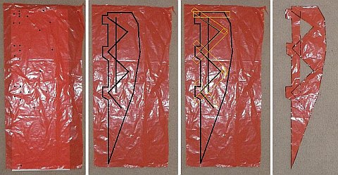 The Parachute kite - first bridled rib -  dots marked, lines drawn, taped and cut.