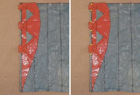 The Parachute kite - where to mark dots for slits, on lower surface plastic.