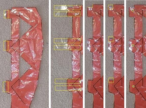 The Parachute kite - bridle attachment points on a rib – taped, cut and poked!