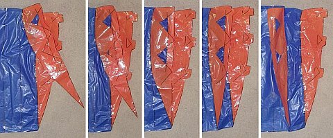 The Parachute kite - alternate rib taped to upper surface plastic.