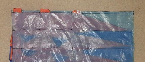 The Parachute kite - Bridle attachment points poked through lower surface plastic.