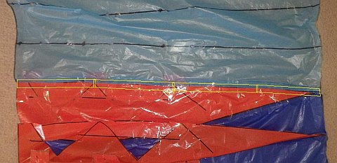The Parachute kite - Lower Surface plastic taped to tip rib, along full length.