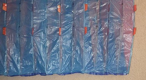 The Parachute kite - canopy trailing edge ready for taping, from center to tip.