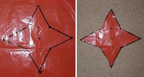 The Parachute kite - lines marked and drogue shape cut out.