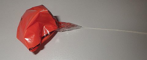 The Parachute kite - folded and taped drogue.