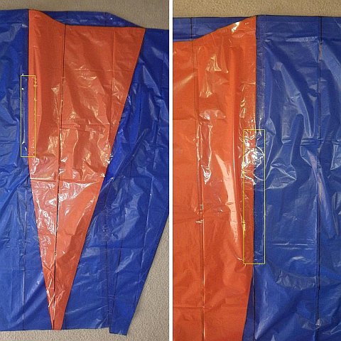 The Parafoil kite - next edge of keel taped to center-line of Upper Surface plastic.