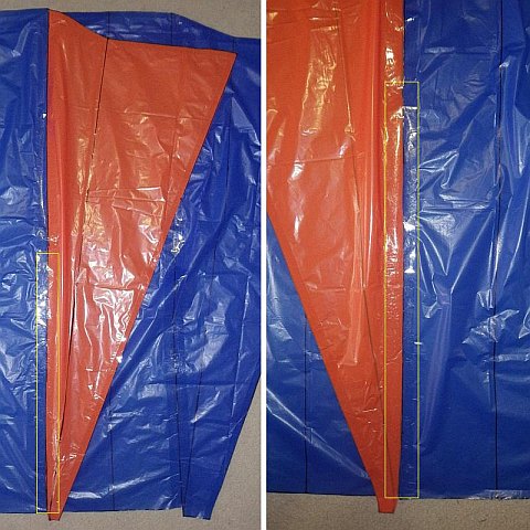 The Parafoil kite - completed taping of keel to center-line of Upper Surface plastic.