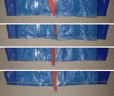 The Parafoil kite - trimming and closing the rear end of the kite.