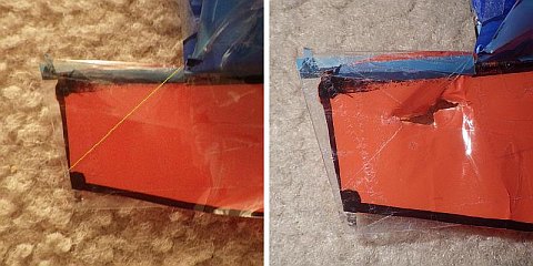 The Parafoil kite - reinforcing and hole punched for drogue line.