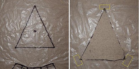 The Parasail kite - marked, cut and taped.