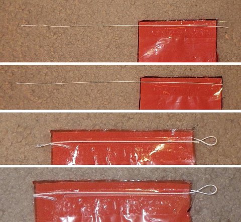 The Octopus kite - creating a bridle line attachment point on a side rib.