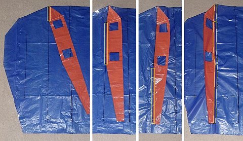 The Octopus kite - a middle rib taped to upper surface plastic.